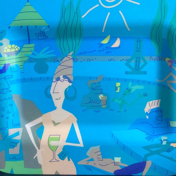 Home Turquoise Art Deco Beach Scene Heavy Duty Large Melamine Serving Platter - Picture 9 of 15